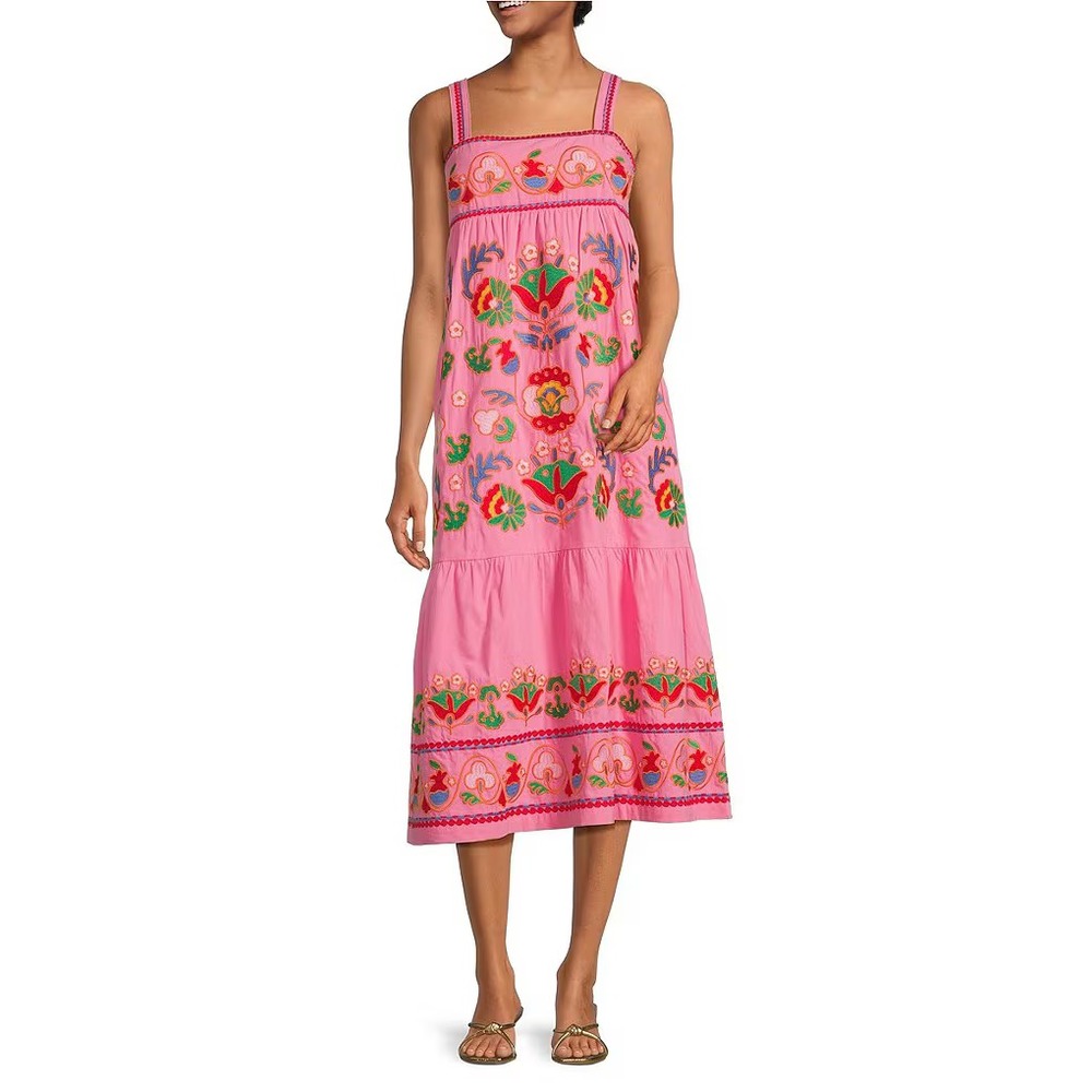 J.Marie Women's Size Small‎ Pink Embroidered Sleeveless Landon Midi Dress - Picture 4 of 14